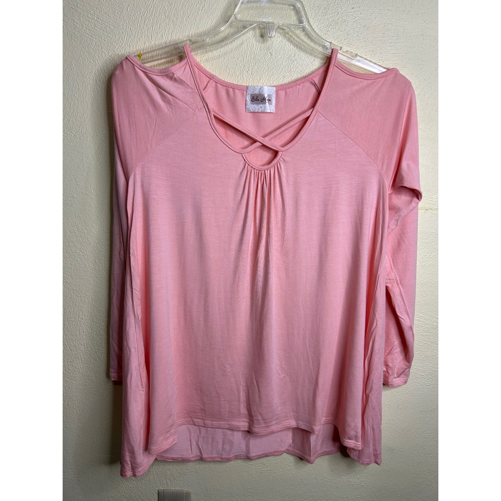 Ella‎ Mara Pink Cold Shoulder Criss Cross Neck 3/4 Sleeve Top Size L